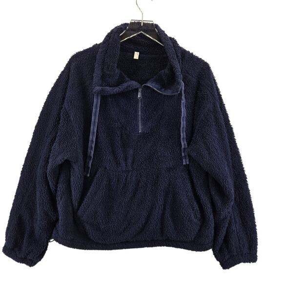 Free People Tops - Free People Movement Mountain High Fleece Sherpa Pullover Womens Small Navy Blue